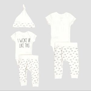 🌺 Rae Dunn Baby White Adorable I Woke Up Like This Outfit + Hat 0-3 Months NWT